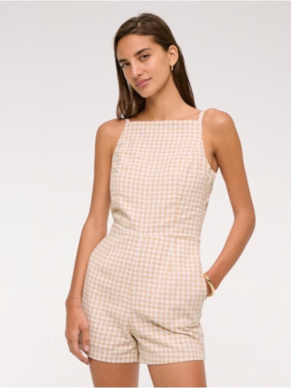 Brand New Abercrombie & Fitch Beige Gingham Sleeveless Romper